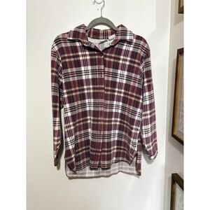 Basic Editions Plaid Knit Soft Button Down Flannel Cozy Casual S Long Sleeve